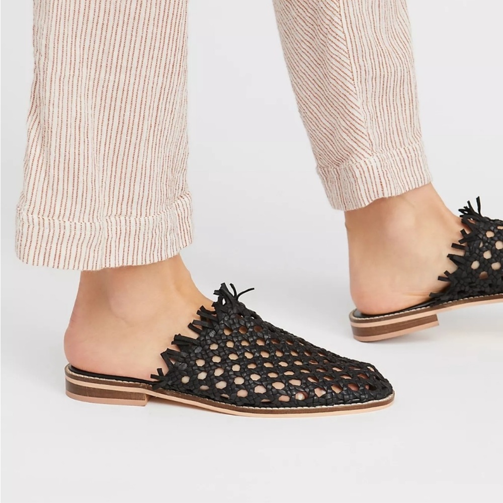 Free People Black Woven Leather Mule